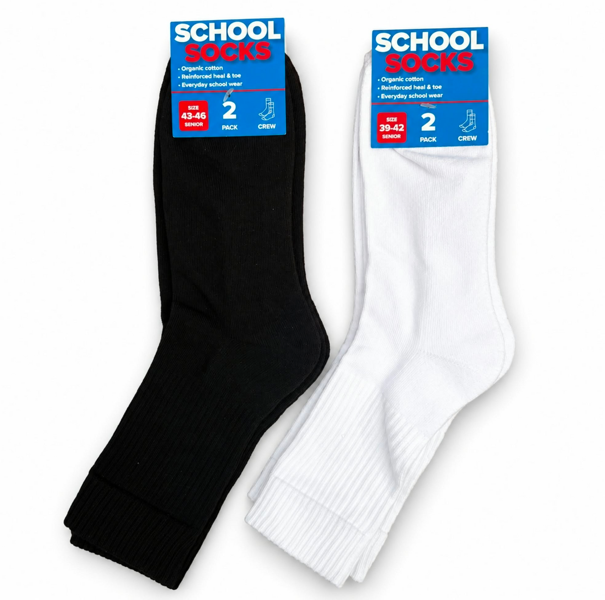 School Socks - Multi-pack of 4 Pairs (Black or white)